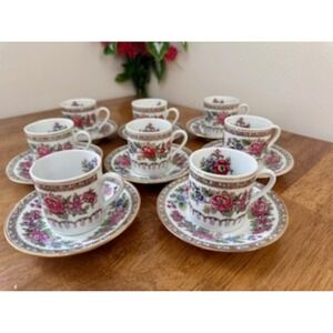 Vintage Jingdezhen Chinese Porcelain Demitasse Cup Saucer‎ Set Floral Gold